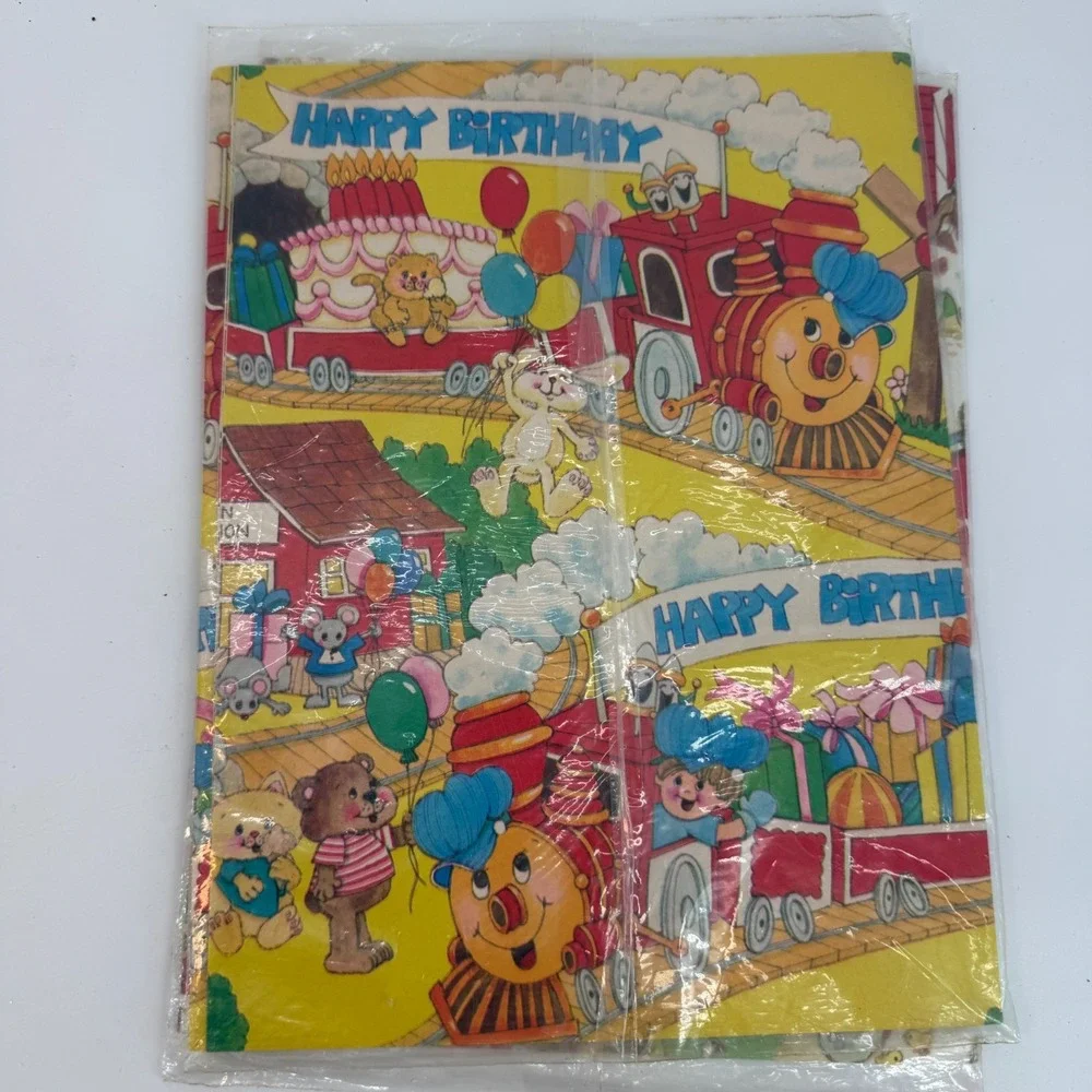 Vintage Gibson Lot of 3 Birthday Gift‎ Wrapping Paper Two BIG Sheets NIP 8 SQ FT